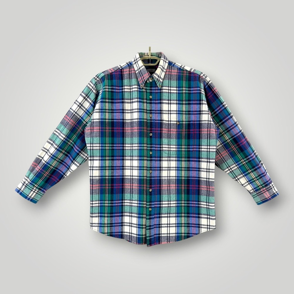 Vintage Lands' End Boys Husky 16/18 Tall USA Plaid Flannel Shirtβ